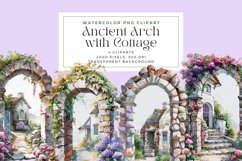 Watercolor Ancient Arch with Cottage Clipart Product Image 1