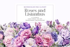 4 Watercolor Roses and Lisianthus Clipart Product Image 1