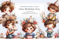 Watercolor Cute Birthday Boy Clipart Product Image 1