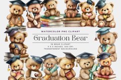 36 Watercolor Graduation Bear Clipart Product Image 1