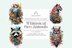 4 Watercolor Whimsical Geo Animals Clipart Product Image 1