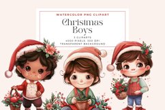 Watercolor Christmas Boys Clipart Product Image 1