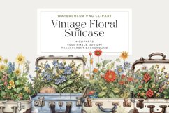 4 Watercolor Vintage Floral Suitcase Clipart Product Image 1