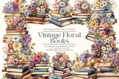 36 Watercolor Vintage Floral Books Clipart Product Image 1