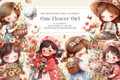 Watercolor Cute Flower Girl Clipart Product Image 1