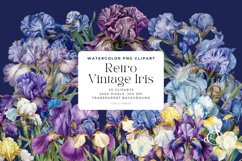 Watercolor Retro Vintage Iris Clipart Bundle Product Image 1