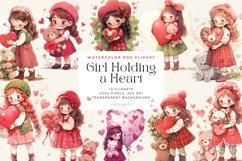 Watercolor Girl Holding a Heart Clipart Bundle Product Image 1