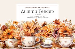 4 Watercolor Autumn Teacup Clipart Product Image 1