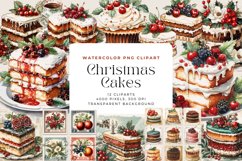 12 Watercolor Christmas Cakes Clipart Product Image 1