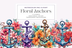 4 Watercolor Floral Anchors Clipart Product Image 1