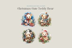 4 Watercolor Christmas Cute Teddy Bear Clipart Product Image 2
