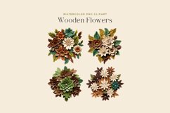 4 Watercolor Wooden Flowers Clipart Product Image 2