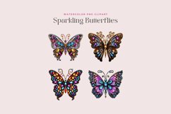 4 Watercolor Sparkling Butterflies Clipart Product Image 2