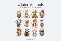 12 Watercolor Winter Animals Clipart Product Image 2