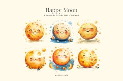 6 Watercolor Happy Moon Clipart Bundle Product Image 2