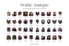 Watercolor Gothic Antique Clipart Bundle Product Image 2