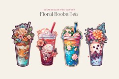 4 Watercolor Floral Booba Tea Clipart Product Image 2