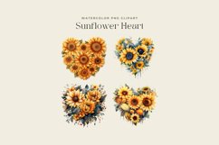 4 Watercolor Sunflower Heart Clipart Product Image 2