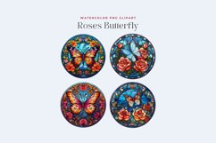 Watercolor Roses Butterfly Stained Glass Clipart Product Image 2