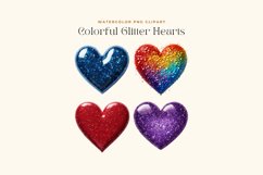 4 Watercolor Colorful Glitter Hearts Clipart Product Image 2