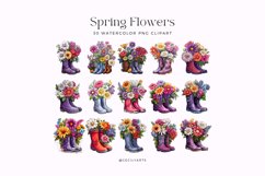 30 Watercolor Spring Flowers in a Boots Clipart Product Image 2