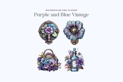 Watercolor Purple and Blue Vintage Clipart Product Image 2