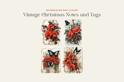 4 Watercolor Vintage Christmas Notes and Tags Clipart Product Image 2