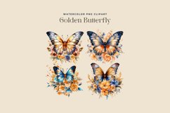 4 Watercolor Golden Butterfly Clipart Product Image 2