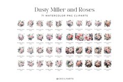 Watercolor Dusty Miller and Roses Clipart Bundle Product Image 2