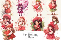 Watercolor Girl Holding a Heart Clipart Bundle Product Image 2