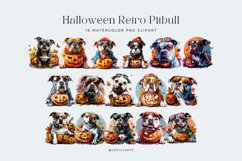 Watercolor Halloween Retro Pitbull Clipart Bundle Product Image 2