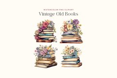 4 Watercolor Vintage Floral Books Clipart Product Image 2