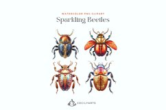 4 Watercolor Sparkling Beetles Clipart Product Image 2