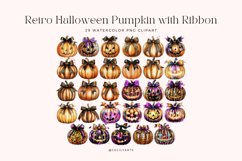 Watercolor Retro Halloween Pumpkin Ribbon Clipart Bundle Product Image 2