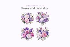 4 Watercolor Roses and Lisianthus Clipart Product Image 2