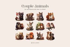 28 Watercolor Couple Animals Clipart Product Image 2