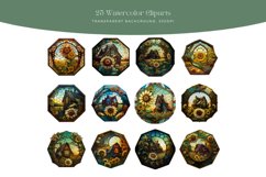 25 Watercolor Stained Glass Farm Sunflower Clipart Product Image 2