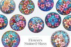 Watercolor Pastel Flowers Stained Glass Clipart Bundle Product Image 2