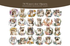 70 Watercolor Floral Cats Clipart Product Image 2