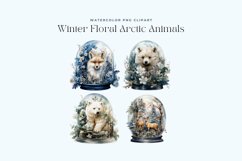 4 Watercolor Winter Floral Arctic Animals Clipart Product Image 2