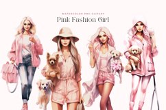 4 Watercolor Pink Fashion Planner Girl with a Dog Clipart Product Image 2