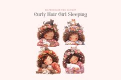 Watercolor Curly Hair Girl Sleeping Clipart Product Image 2