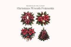Watercolor Christmas Wreath Poinsettia Clipart Product Image 2