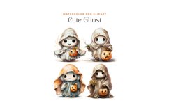 4 Watercolor Cute Ghosts Clipart Product Image 2