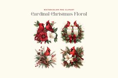 Watercolor Cardinal Christmas Floral Set Clipart Product Image 2