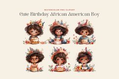 Watercolor Cute Birthday African American Boy Clipart Product Image 2