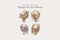 4 Watercolor Vintage Hot Air Balloons Clipart Product Image 2