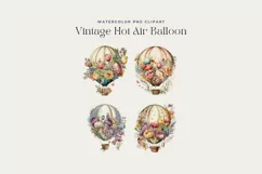 4 Watercolor Vintage Hot Air Balloons Clipart Product Image 2