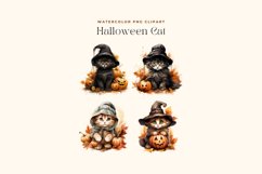 4 Watercolor Halloween Cat Clipart Product Image 2
