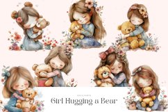 Watercolor Girl Hugging a Bear Clipart Bundle Product Image 2